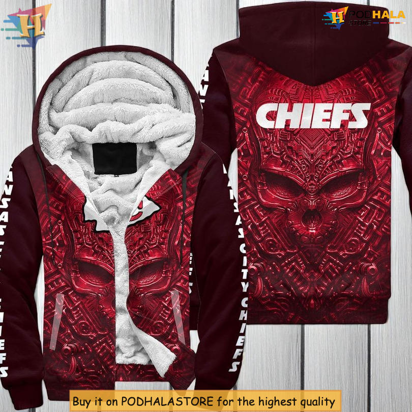 Kansas City Chiefs Hoodies For Men, NFL 3D Gothic Red Skull Fearless Spirit