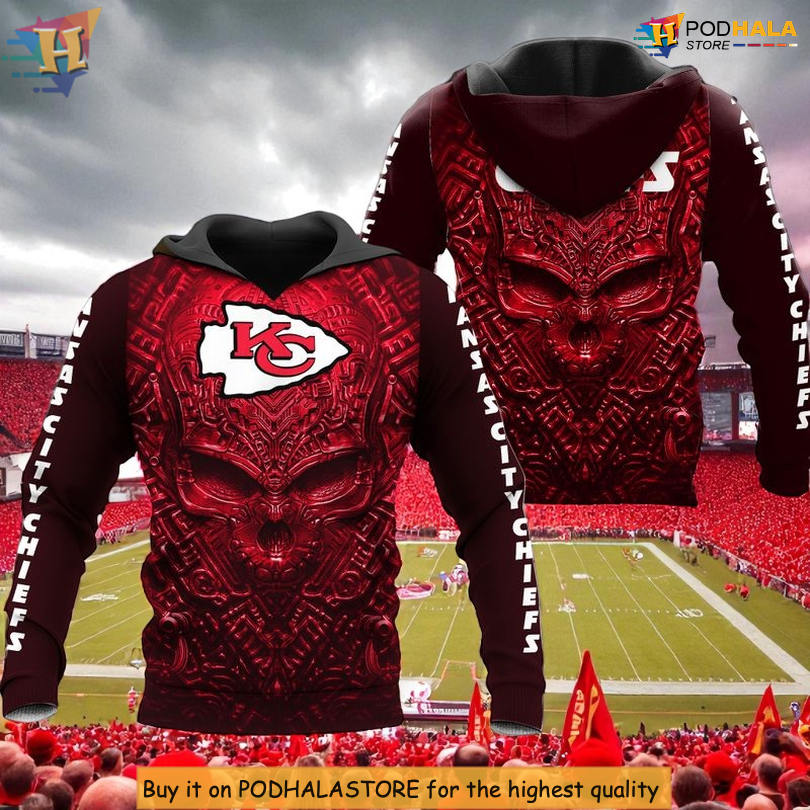 Kansas City Chiefs Hoodies For Men, NFL 3D Gothic Red Skull Fearless Spirit Kansas City Chiefs Hoodies For Men, NFL 3D Gothic Red Skull Fearless Spirit