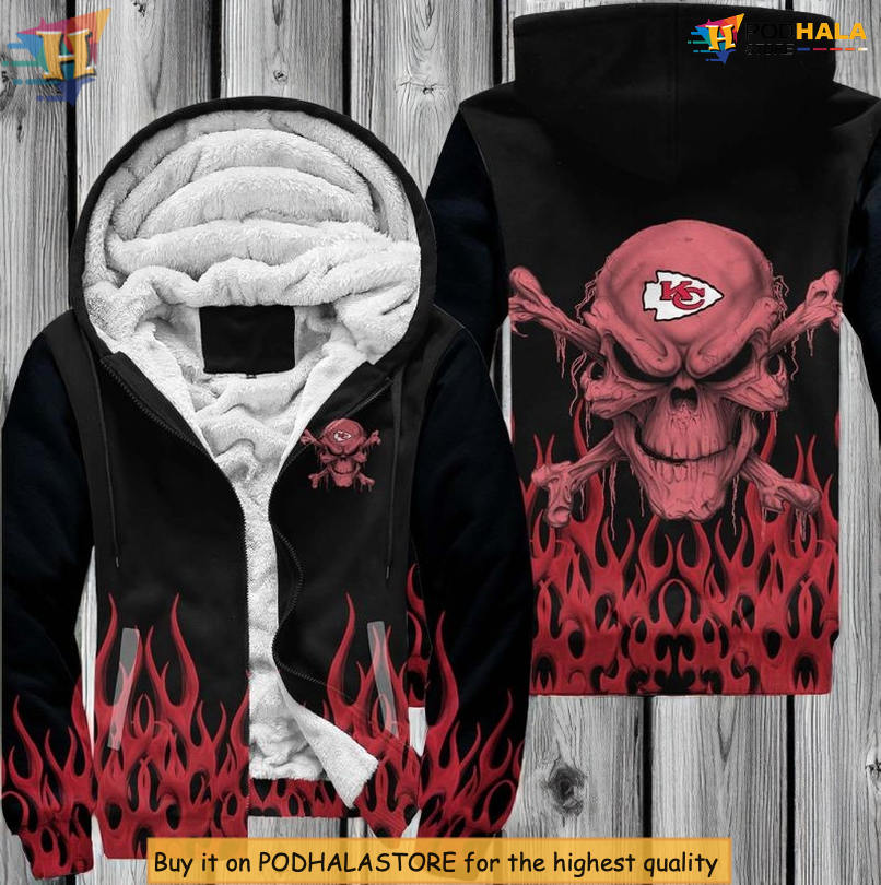 Kansas City Chiefs Mens Hoodie, NFL 3D Skull Flame Design, Fear The Fire