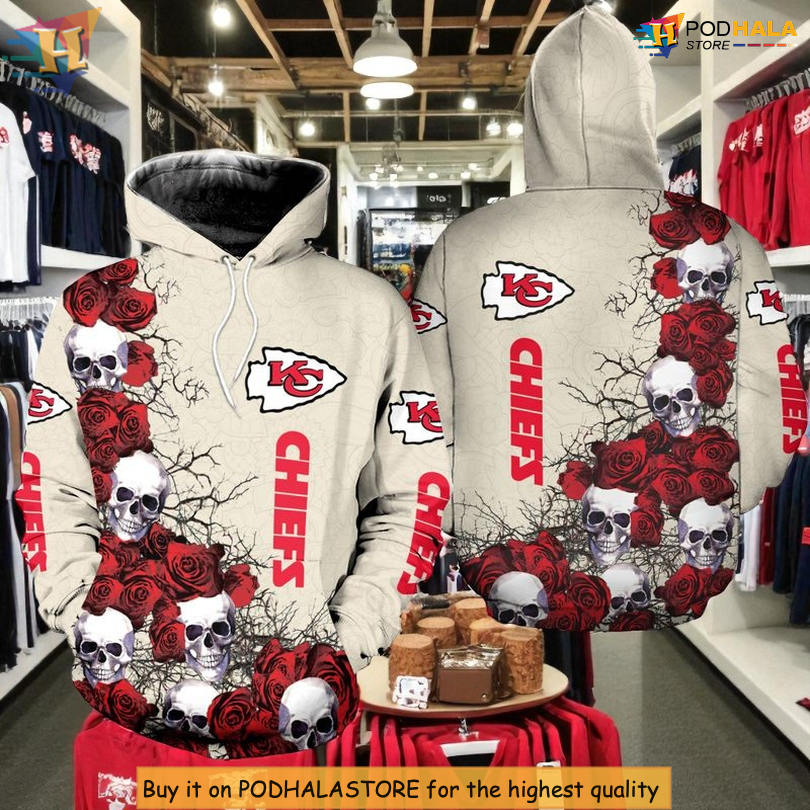 Kansas City Chiefs Retro Hoodie Shirt, Skull Rose Style With Chiefs Spirit