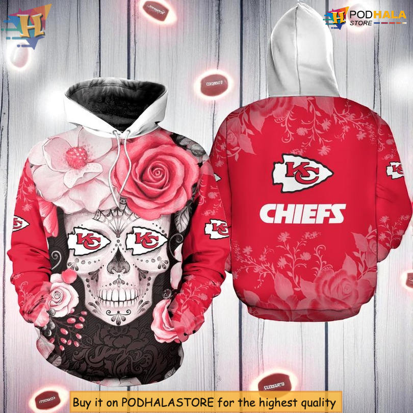 Kansas City Chiefs Youth Hoodie Skull Design With Floral Quote Inspired Art