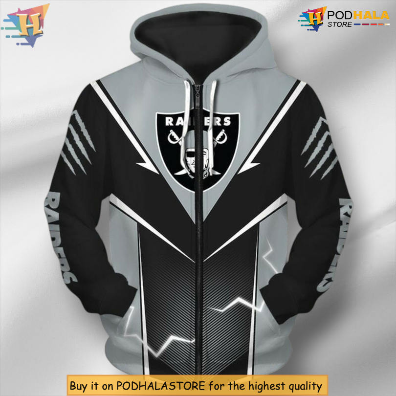 Lightning Grey Zip Up Style Las Vegas Raiders Personalized 3D Hoodie Unisex Wear
