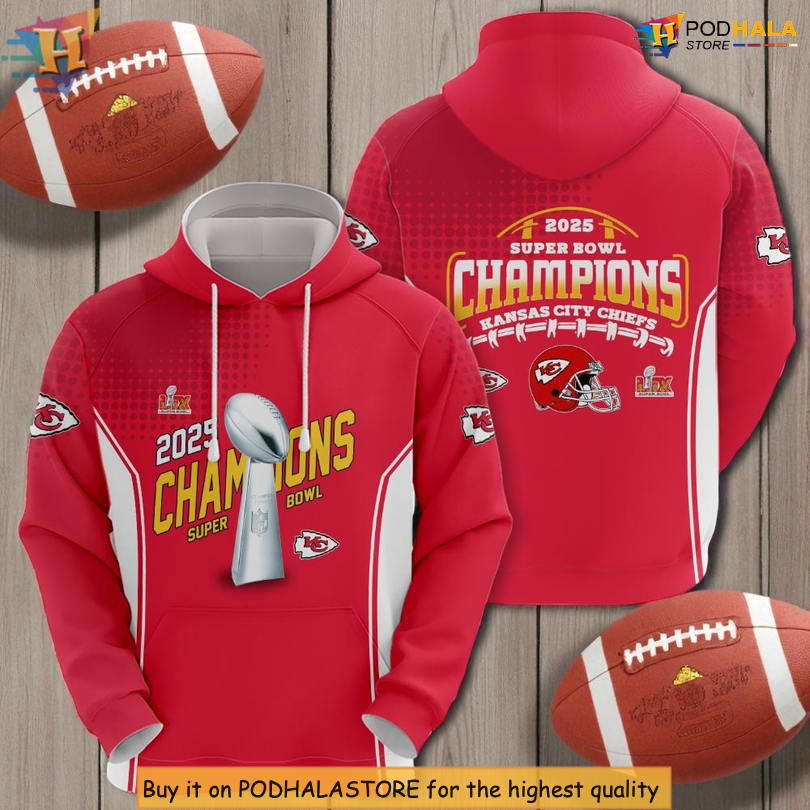 NFL Kansas City Chiefs All Over Print Hoodie, 2025 Super Bowl Champions Gear