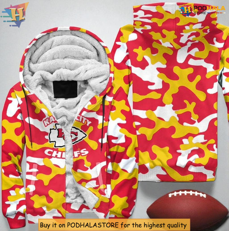 NFL Kansas City Chiefs Hoodie For Men, Red Yellow Camo 3D Graphic Design