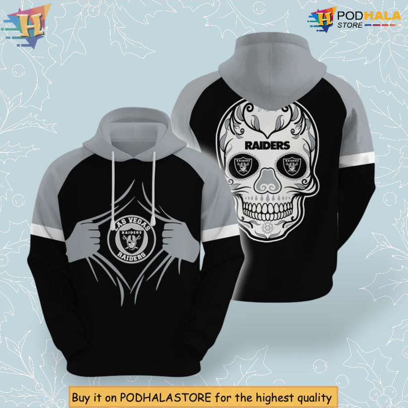 NFL Logo Skull Pattern Las Vegas Raiders Mens Hoodie 3D Print