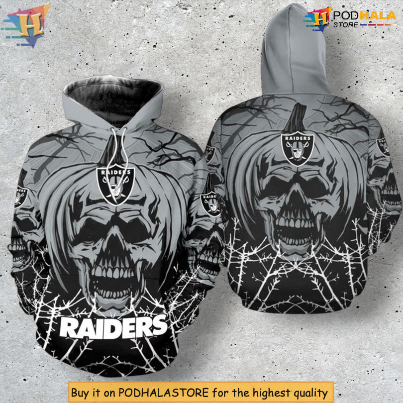 Pumpkin Skull Print Style Las Vegas Raiders All Over Print Hoodie for Halloween