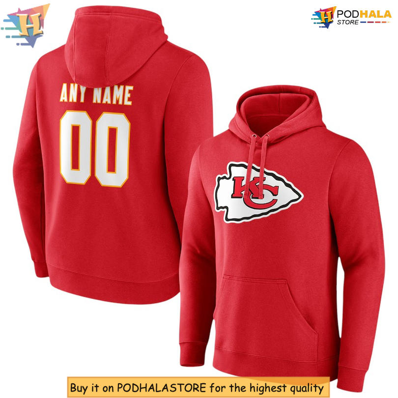 Red Personalized Name Number Kansas City Chiefs Hoodie, Custom Fan Edition