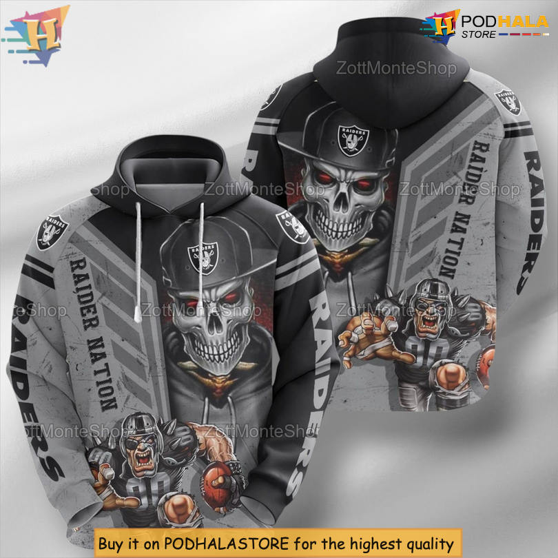Skull Artwork Print Las Vegas Raiders All Over Print Hoodie with Zip Option