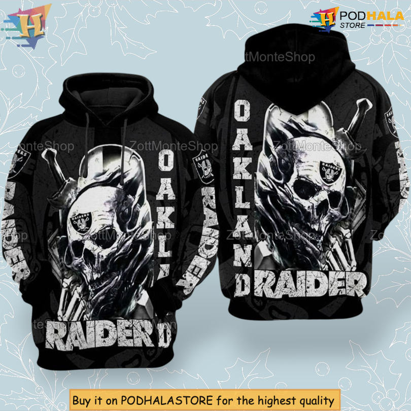 Skull Printed Artwork Las Vegas Raiders Holiday Hoodie 3D Zip Up