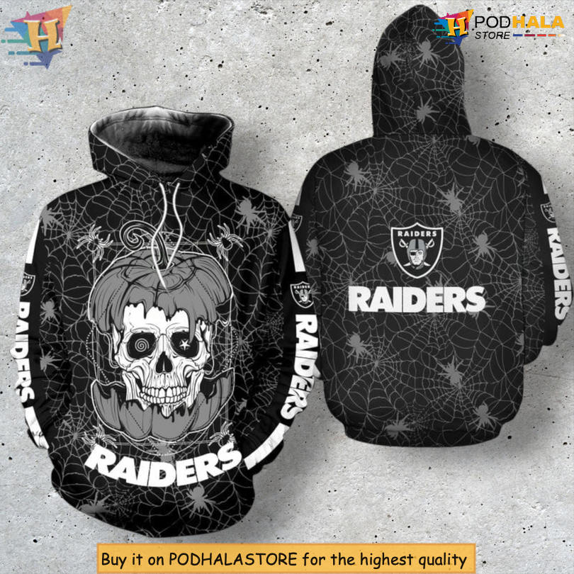 Spooky Halloween Graphic Las Vegas Raiders Youth Hoodie 3D Design