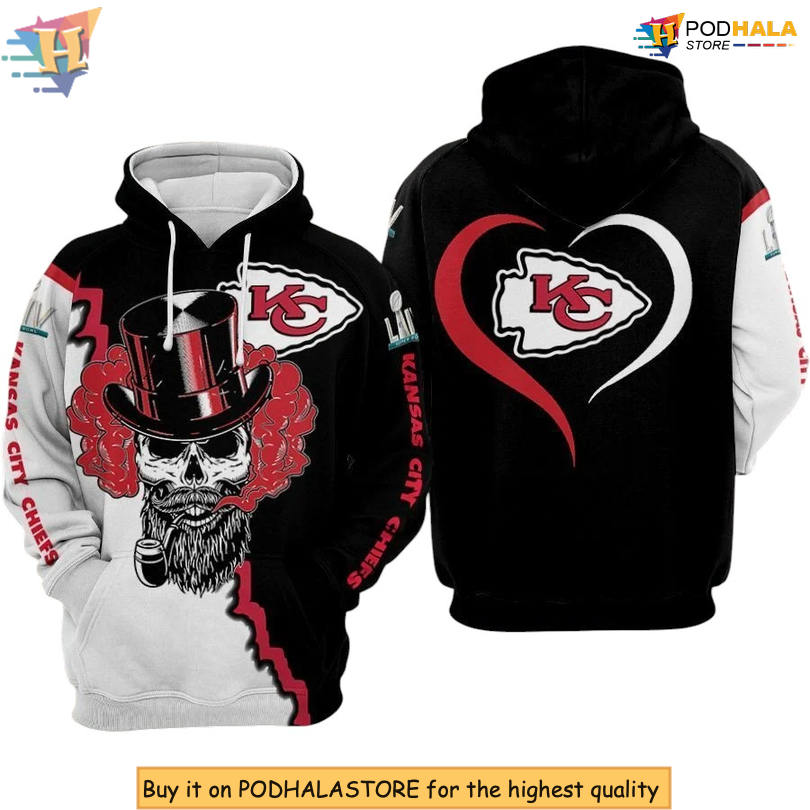 Top Hat Skull Kansas City Chiefs Mens Hoodie, Limited 3D Fan Apparel