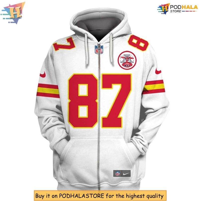Travis Kelce AFC Champs White Kansas City Chiefs Hoodie, Zip Up Football Gear