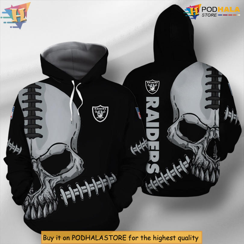 Unisex 3D Skull Print Las Vegas Raiders Winter Hoodie All Over Zip Option