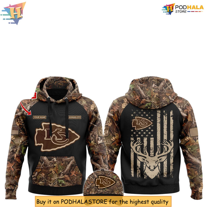 US Flag Hunting Personalized Vintage Kansas City Chiefs Hoodie, Custom Apparel