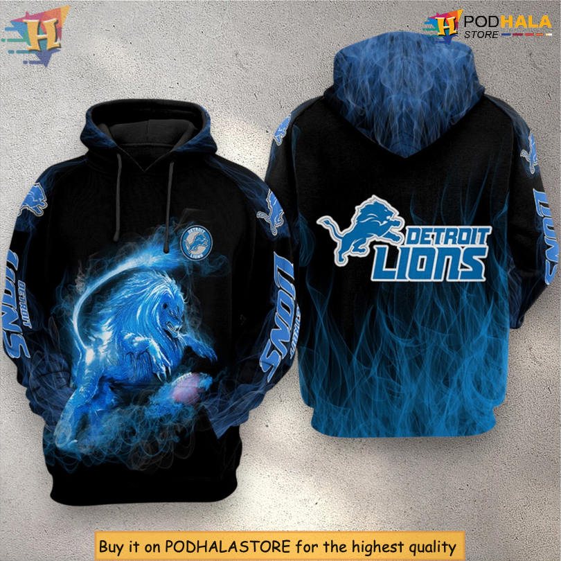 Vintage Detroit Lions Hoodie 3D Lions Smoke All Over Print Retro Zip Up
