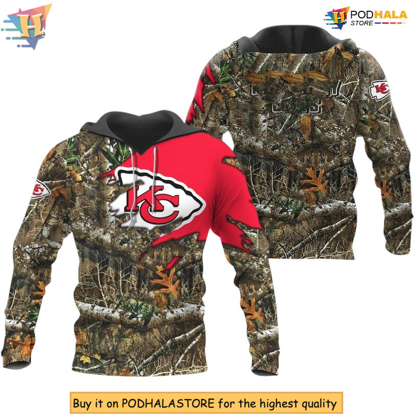 Woodland Camo Hunting Kansas City Chiefs Youth Hoodie, Custom Fan Gear 3D