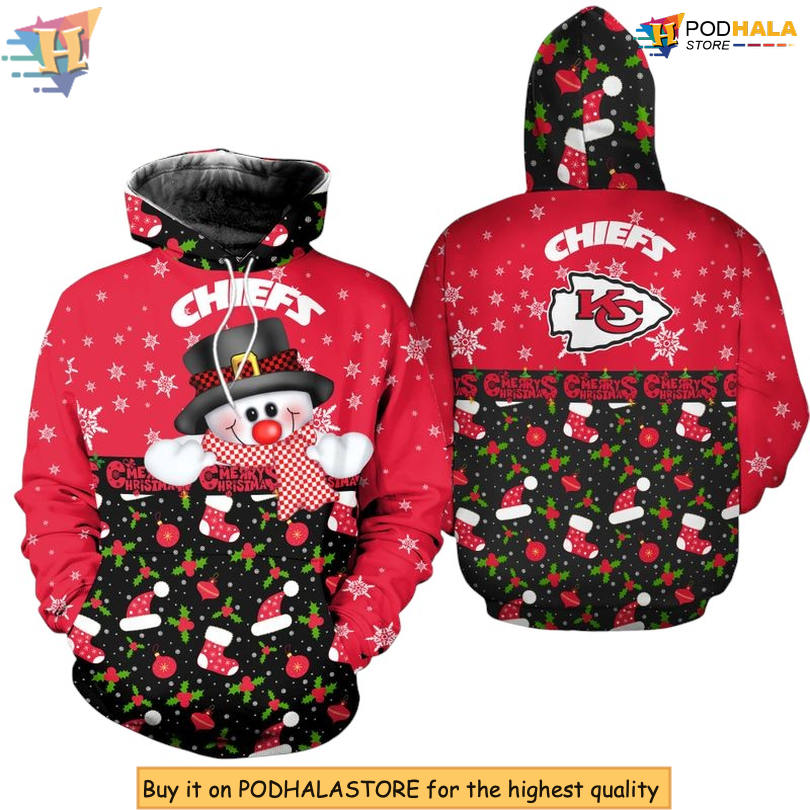 Xmas Snowman Zip Up Kc Chiefs Hoodies, Holiday 3D Custom Fan Edition