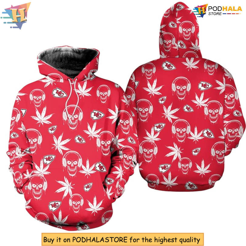Youth Kansas City Chiefs Hoodie, NFL Fan Gear With Skull And Leaf Design