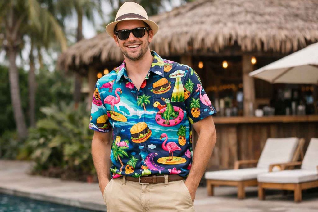 funny hawaiian shirt with neutral pants funny hawaiian shirt with neutral pants
