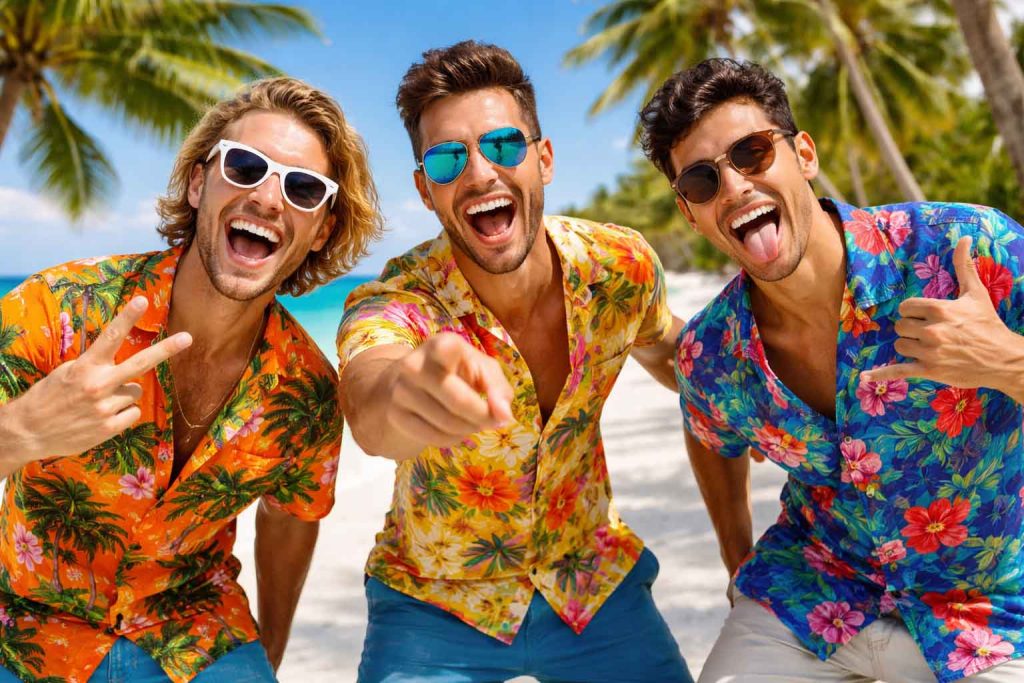 funny tropical shirt pose