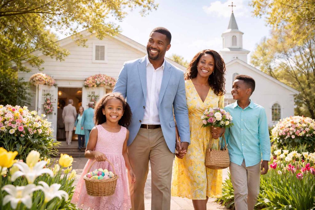 American family attending Easter church American family attending Easter church