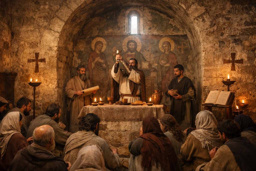 early christian worship gathering ancient church