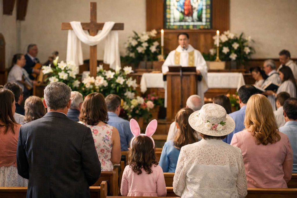 people attending easter morning church service
