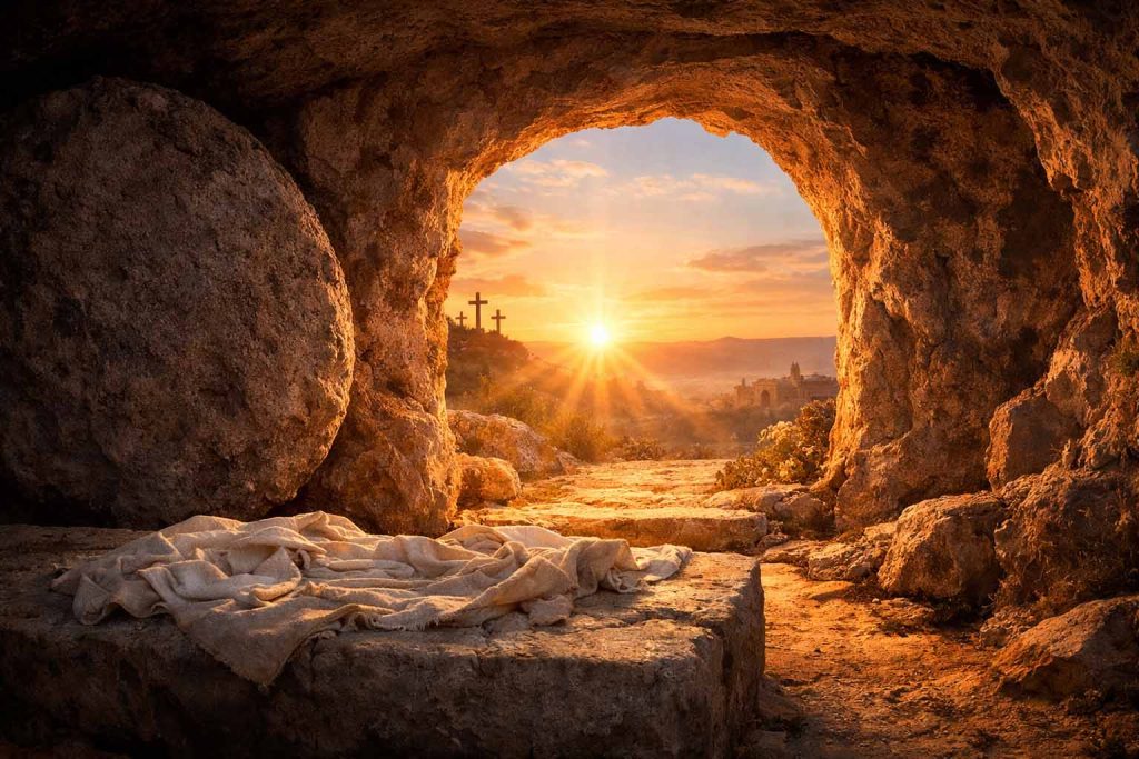 resurrection empty tomb sunrise light