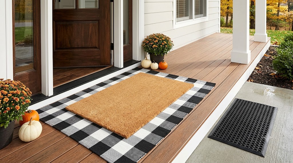 layered coir doormat with buffalo plaid outdoor rug layered coir doormat with buffalo plaid outdoor rug