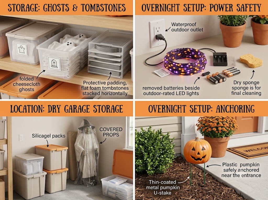 safe storage and overnight care for homemade Halloween decorations safe storage and overnight care for homemade Halloween decorations