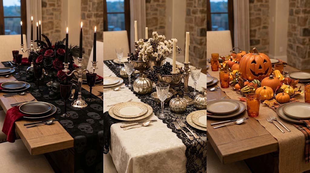 gothic, vintage, and farmhouse Halloween table runner styles gothic, vintage, and farmhouse Halloween table runner styles