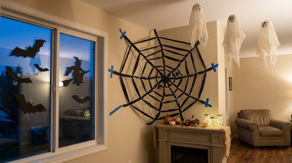 indoor DIY Halloween spiderwebs, ghosts, and window silhouettes indoor DIY Halloween spiderwebs, ghosts, and window silhouettes