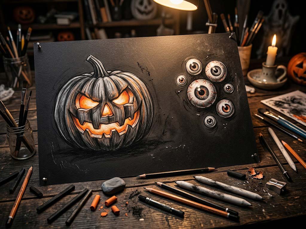 jack o’ lantern shading and creepy eyeball cluster drawing jack o’ lantern shading and creepy eyeball cluster drawing
