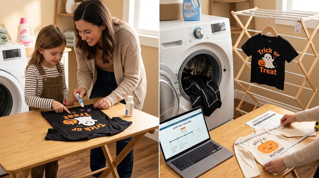 kids’ Halloween shirt stain removal, sizing, and delivery planning kids’ Halloween shirt stain removal, sizing, and delivery planning