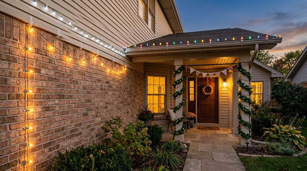 no drill Halloween decoration installation for brick, siding, gutters, and porch pillars