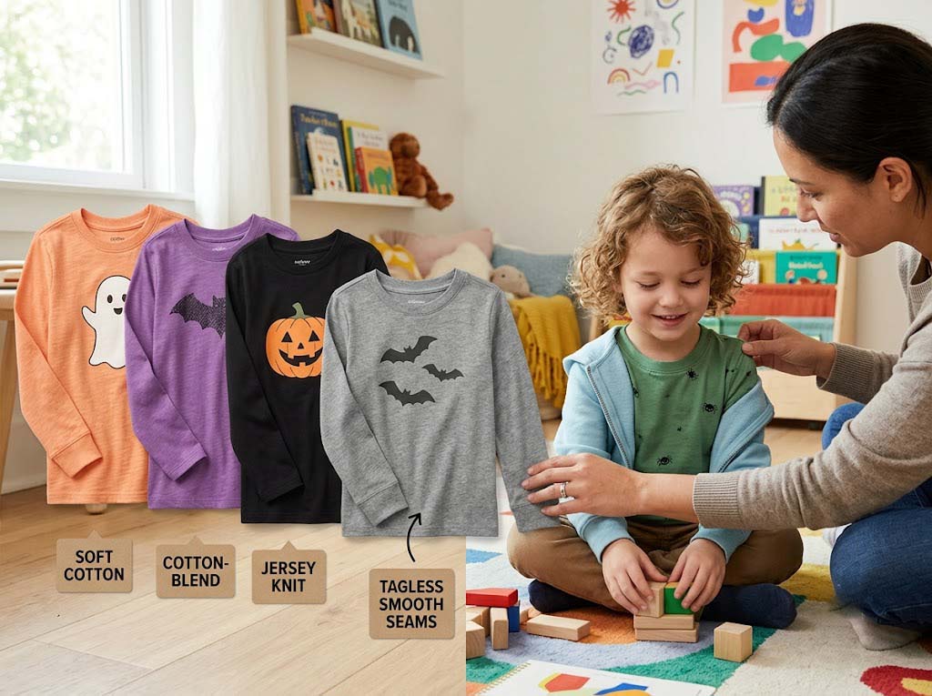 soft cotton, tagless, sensory friendly Halloween shirts for children soft cotton, tagless, sensory friendly Halloween shirts for children