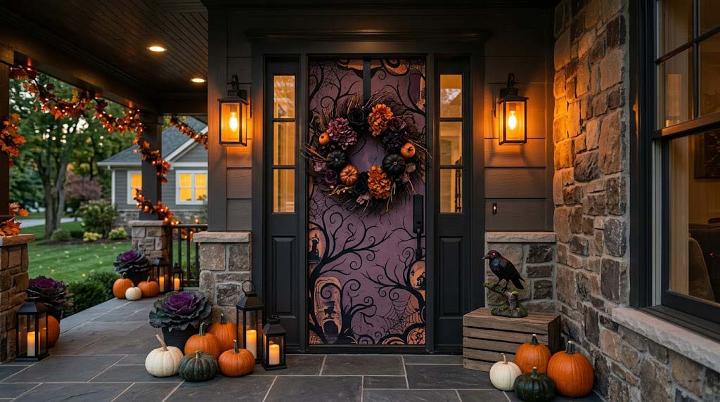 weather resistant Halloween wreath and motion activated porch decorations weather resistant Halloween wreath and motion activated porch decorations
