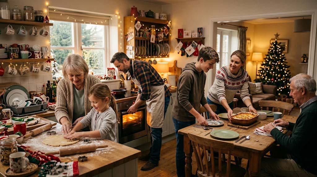 American Christmas Eve, morning gifts, breakfast, and family movie traditions
