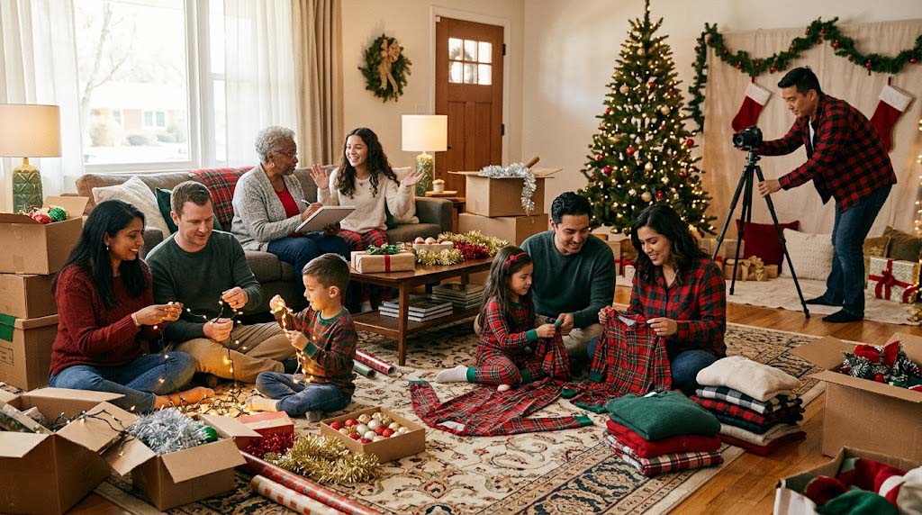 family matching Christmas pajamas, decorations, and holiday photo planning family matching Christmas pajamas, decorations, and holiday photo planning