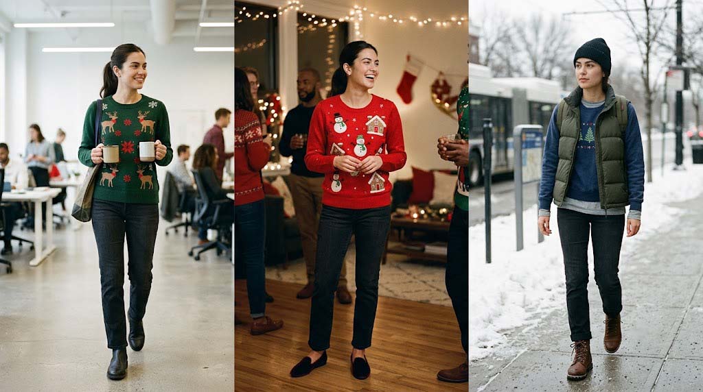 office friendly ugly sweater outfits with safe festive accessories office friendly ugly sweater outfits with safe festive accessories