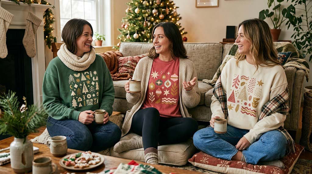 women’s Christmas sweatshirts with cozy and playful holiday sayings women’s Christmas sweatshirts with cozy and playful holiday sayings
