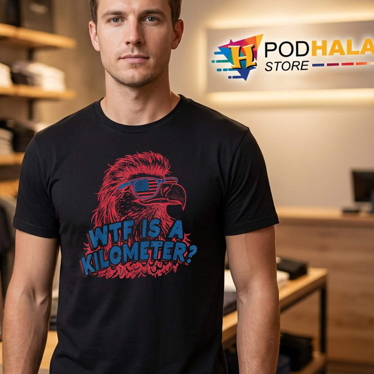 WTF Is A Kilometer Patriotic Eagle Shirt Humor Funny Fourth Of July