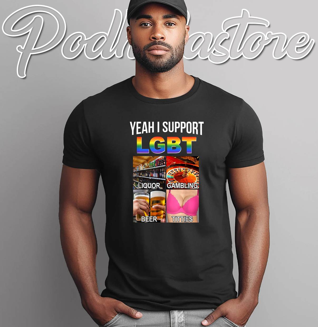 Yeah Support LGBT Parody Print Shirt Liquor Gambling Beer Titties Men