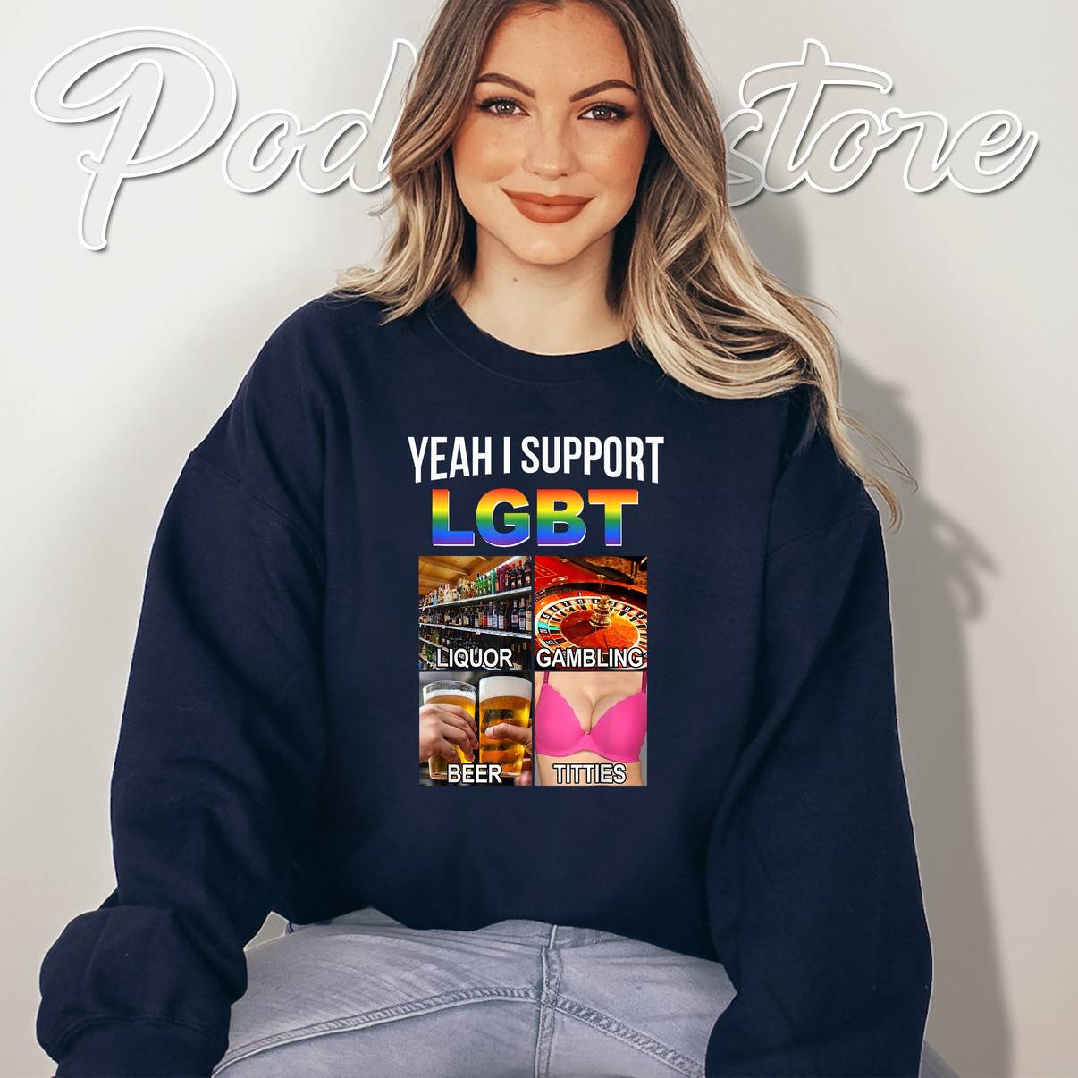 Yeah Support LGBT Parody Print Tee Liquor Gambling Beer Titties Men Yeah Support LGBT Parody Print Tee Liquor Gambling Beer Titties Men