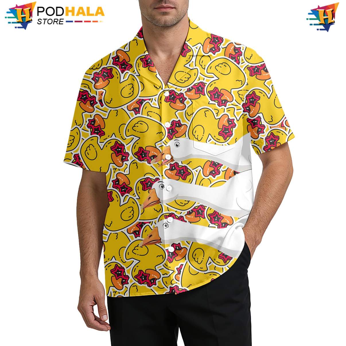 Yellow Goose Duck Hawaiian Shirt Mens Funny Summer Beach Party Apparel