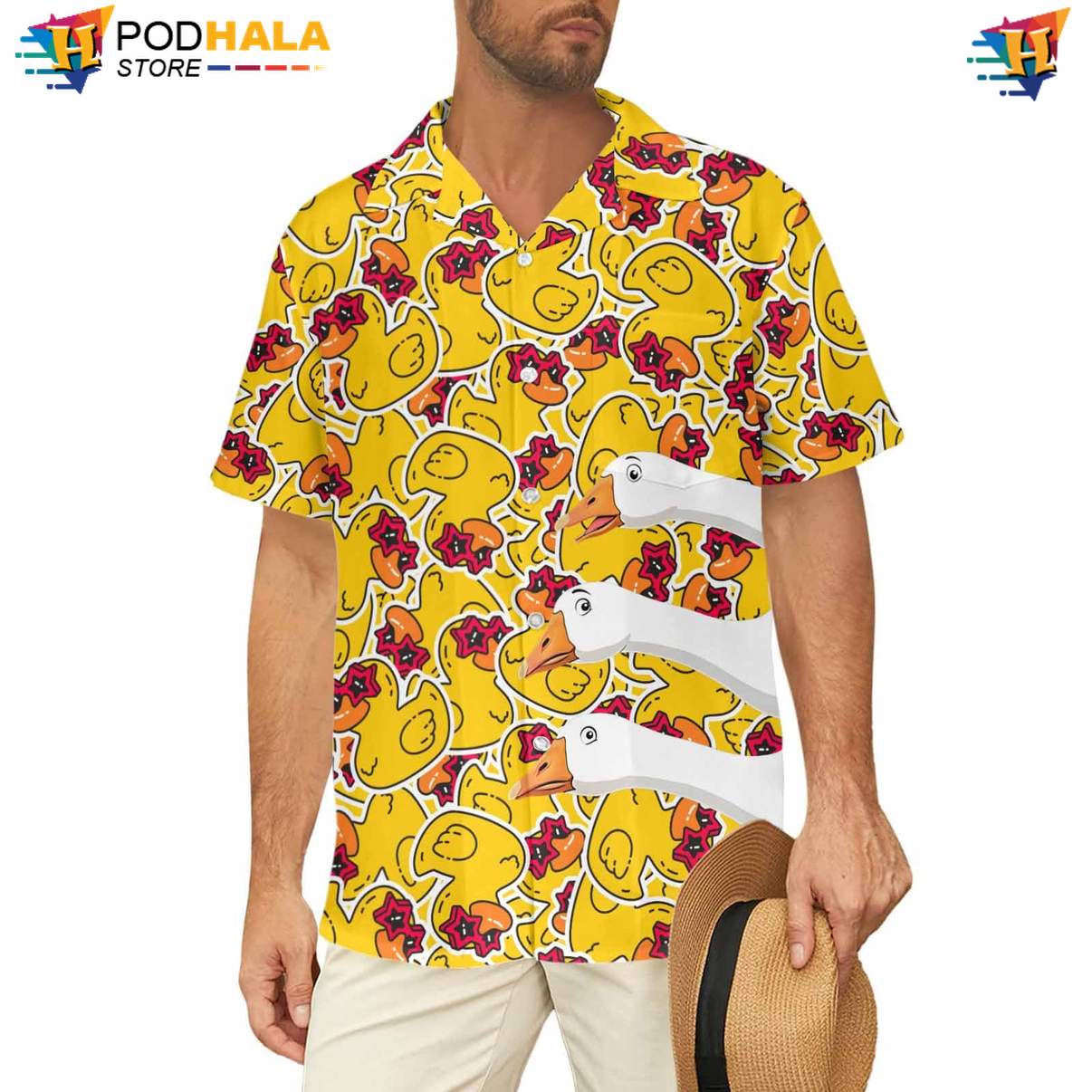 Yellow Goose Duck Aloha Shirt Mens Funny Summer Beach Party Apparel Yellow Goose Duck Aloha Shirt Mens Funny Summer Beach Party Apparel