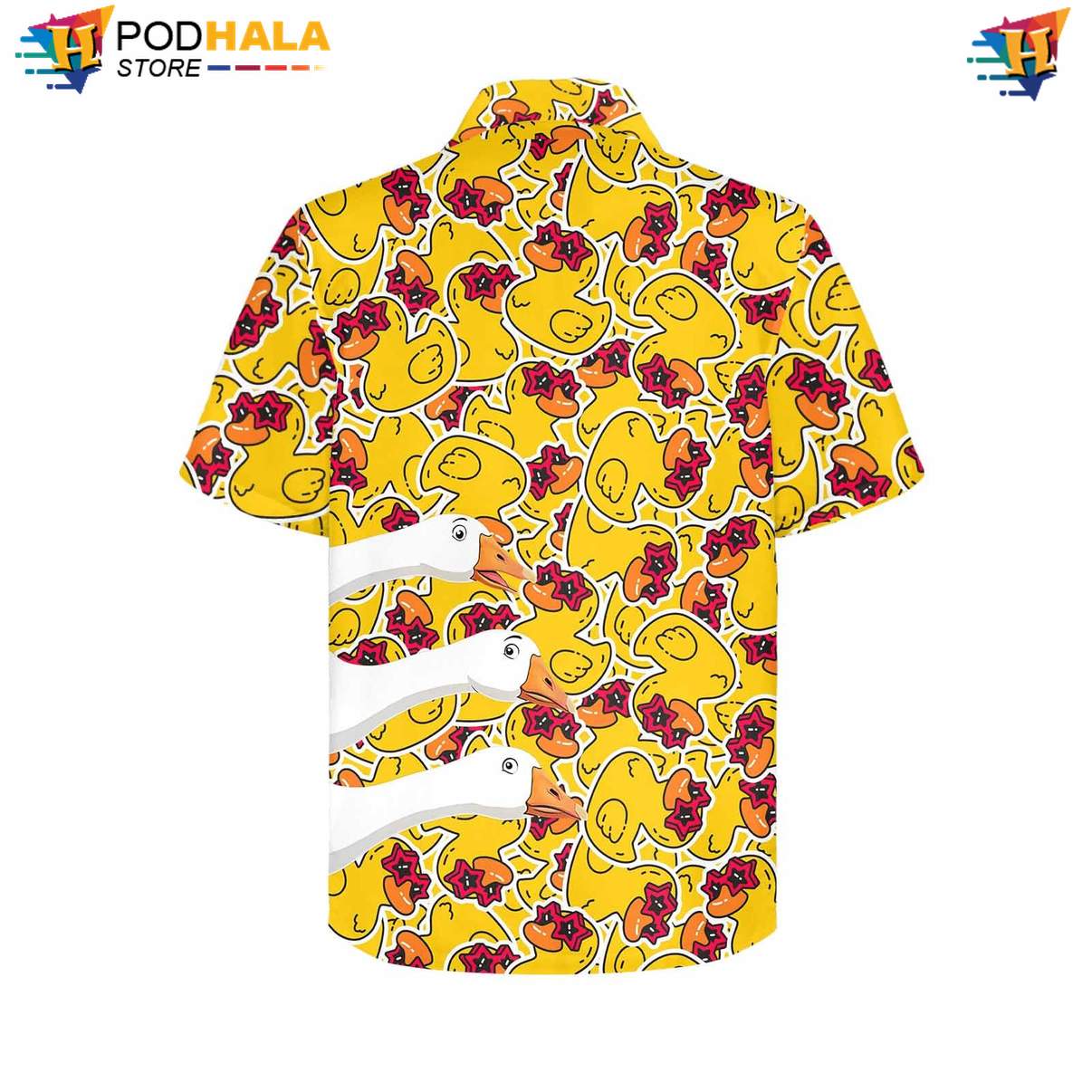 Yellow Goose Duck Short-sleeve button-up shirt Mens Funny Summer Beach Party Apparel Yellow Goose Duck Short-sleeve button-up shirt Mens Funny Summer Beach Party Apparel