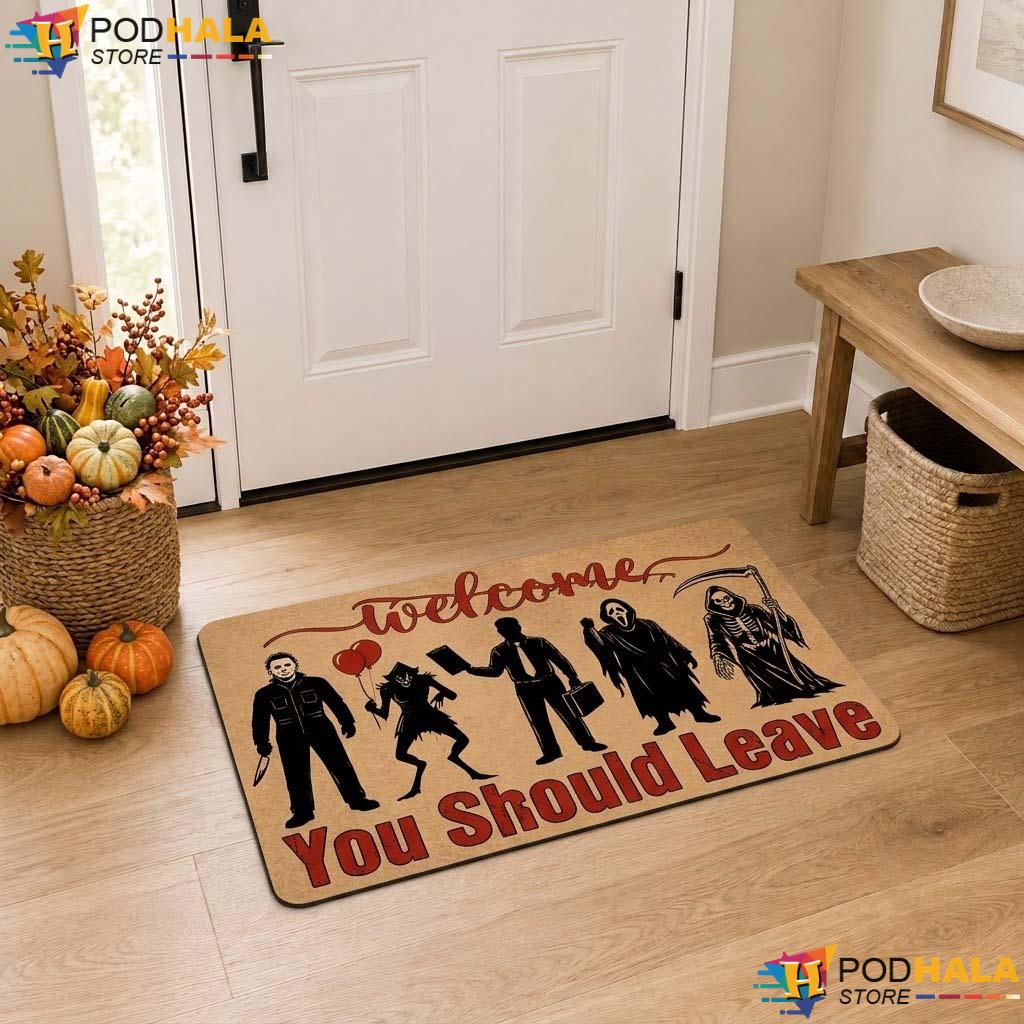 You Should Leave Horror Doormat Vintage Halloween Character Welcome Entrance