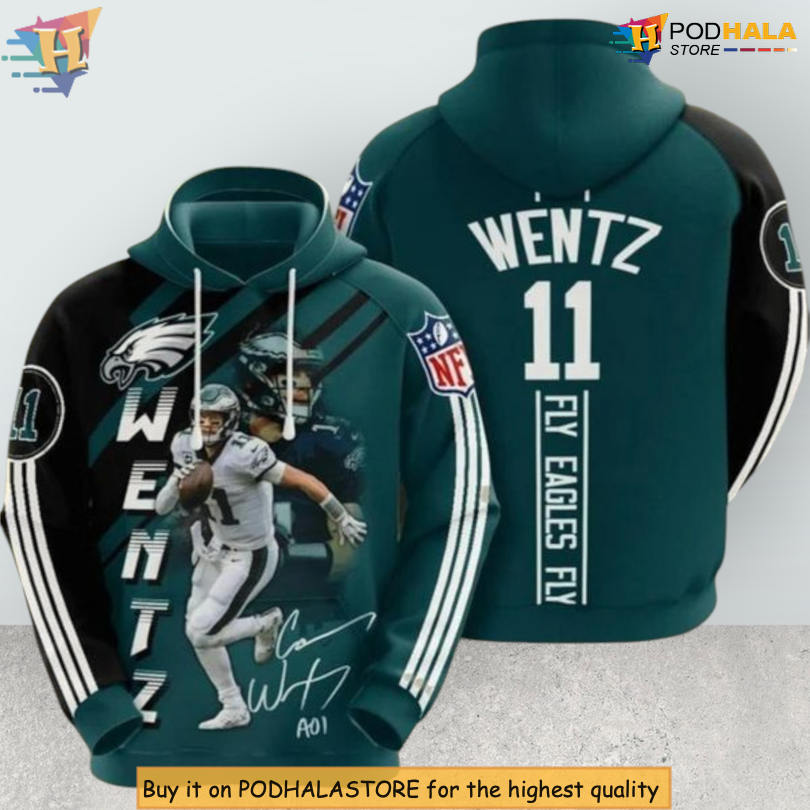 Youth Philadelphia Eagles Hoodie Wentz Signature Fly Eagles Fly 3D Design