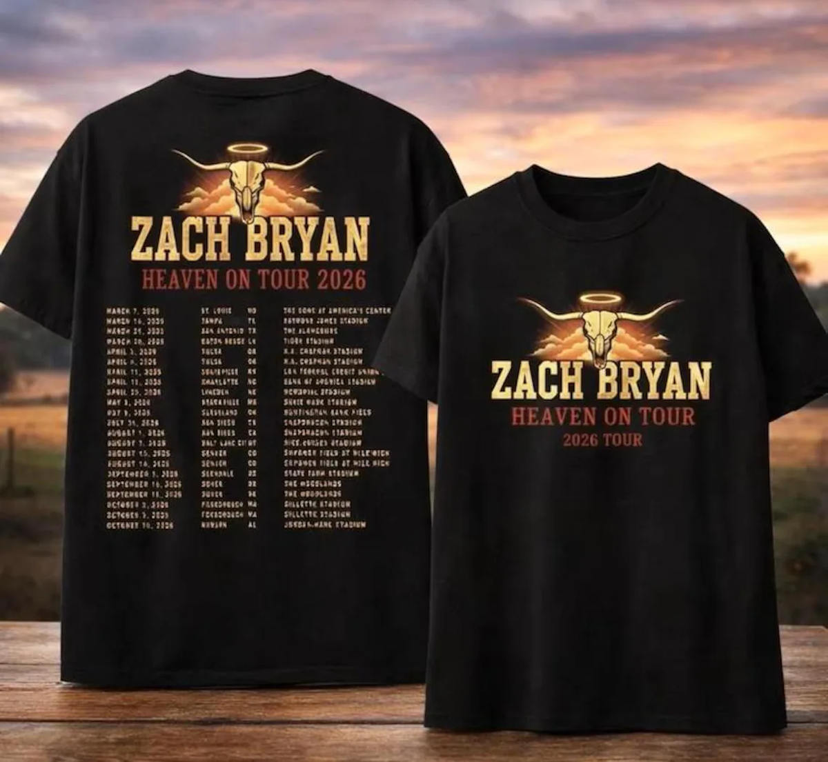 Zach Bryan Heaven On Tour 2026 Shirt Live Concert Graphic Front And Back